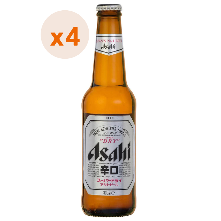 4x Cerveza Asahi Super Dry 5,2° 330cc