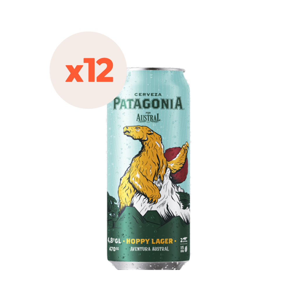 12x Cerveza Austral Patagonia Hoppy Lager Lata 470cc