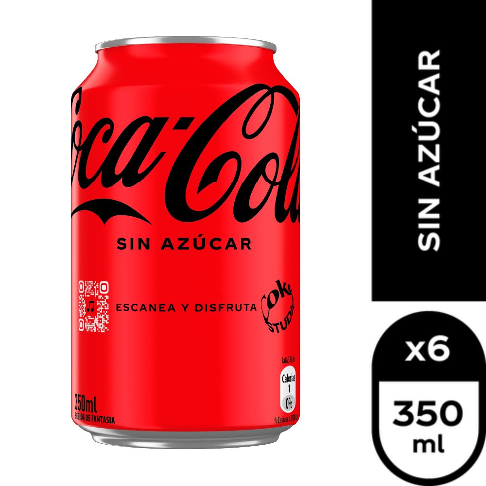 6x Bebida Coca Cola Sin Azúcar Lata 350cc