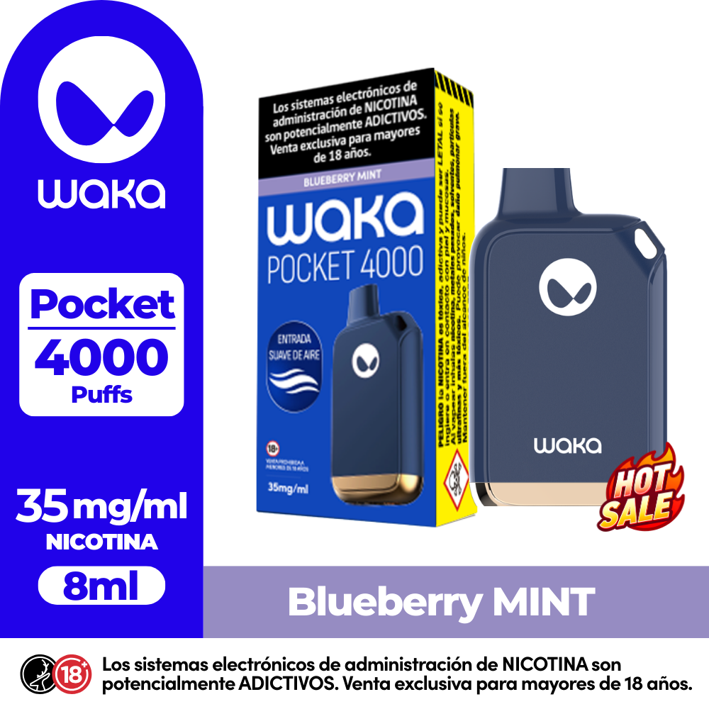 Vaper Waka Pocket Blueberry Mint 4000 Puff-3.5%