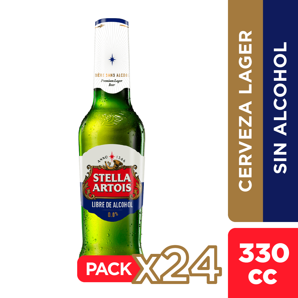 24x Cerveza Stella Artois Sin Alcohol Botellín 330cc