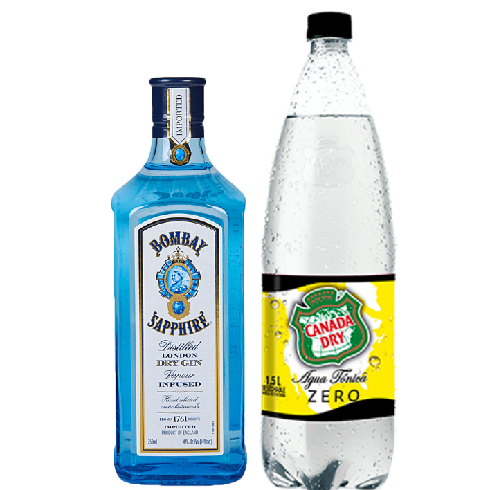 Gin Bombay Sapphire 750cc + Agua Tónica Zero Canada Dry 1.5lts