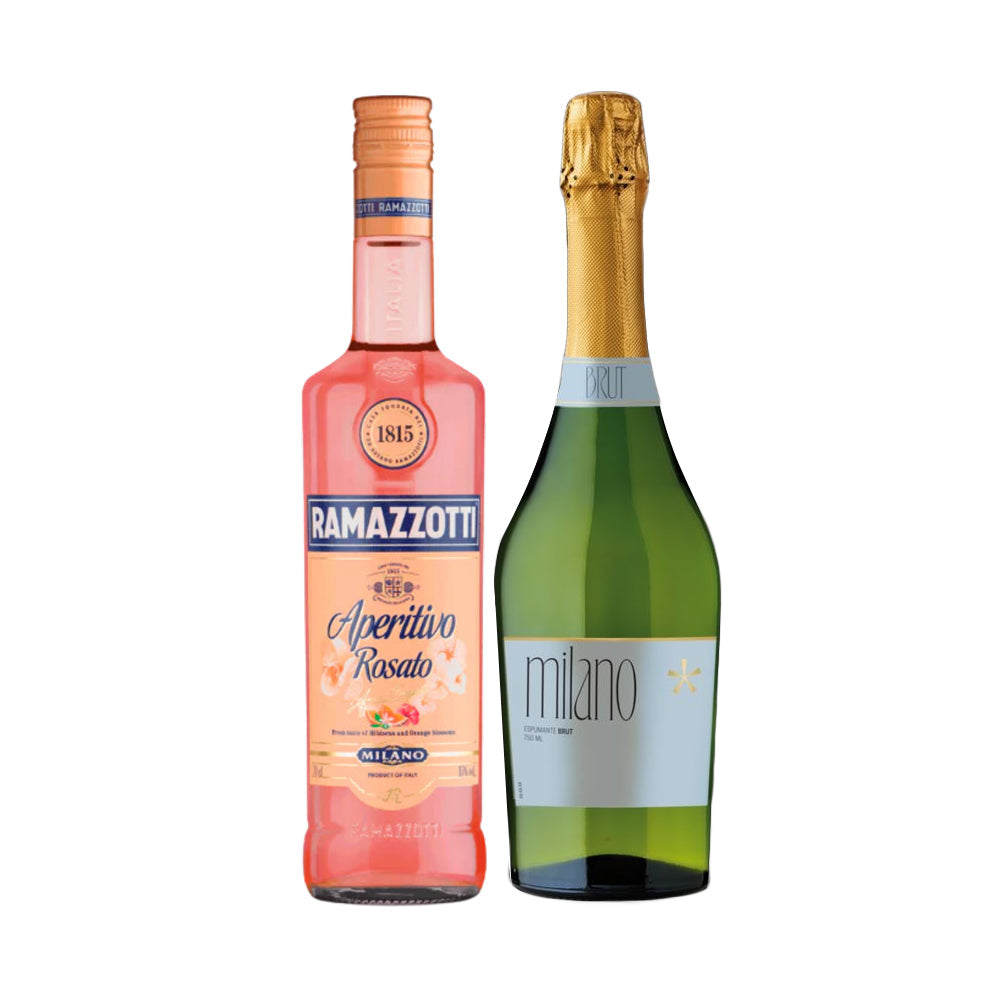 Licor Ramazzotti Rosato 700cc + Espumantes Milano Brut 750cc