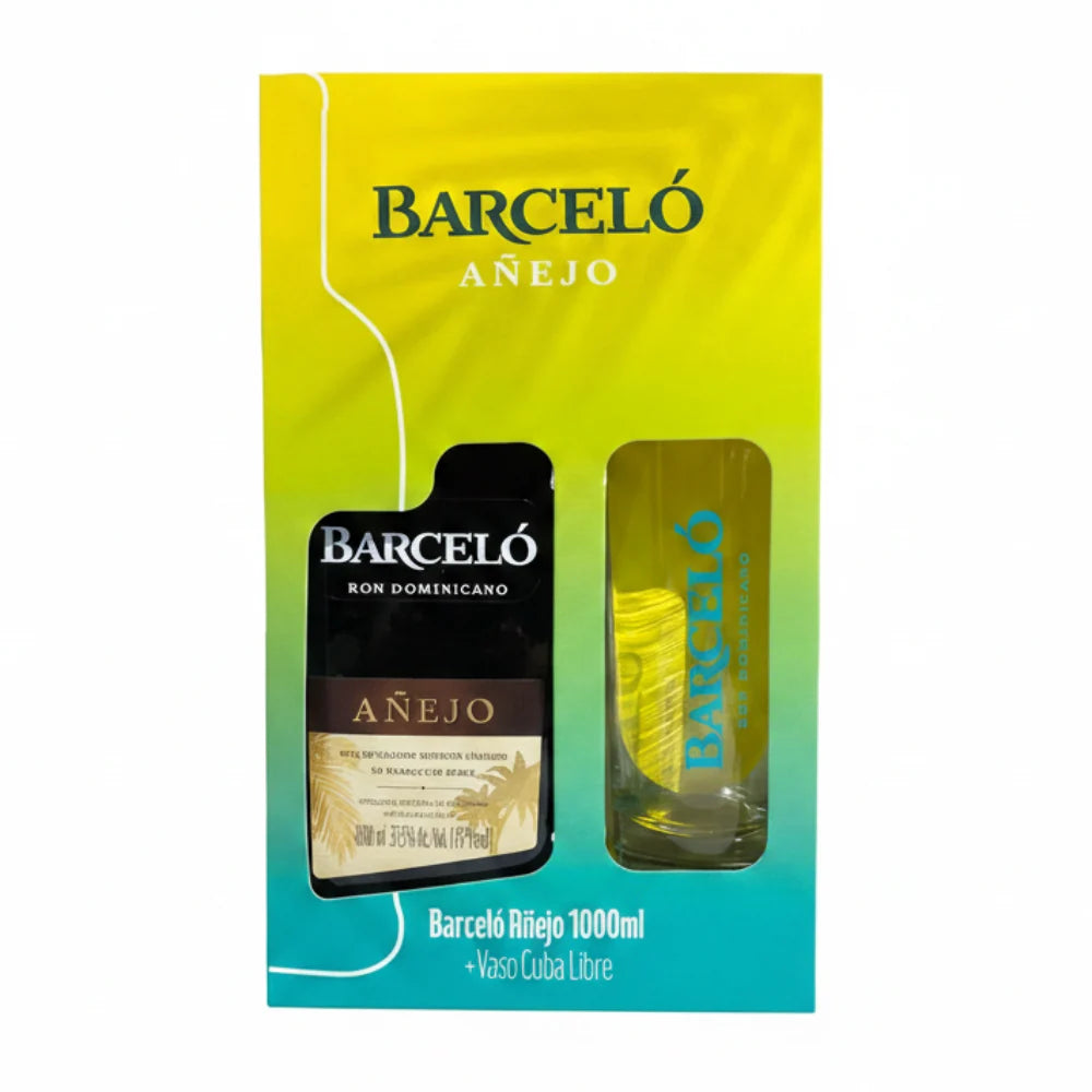 Pack Ron Barceló Añejo 37.5° 1000cc + Vaso de Regalo
