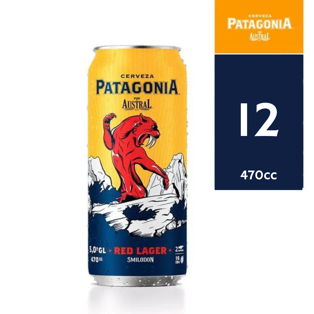 12x Cerveza Austral Patagonia Red Lager Lata 470cc