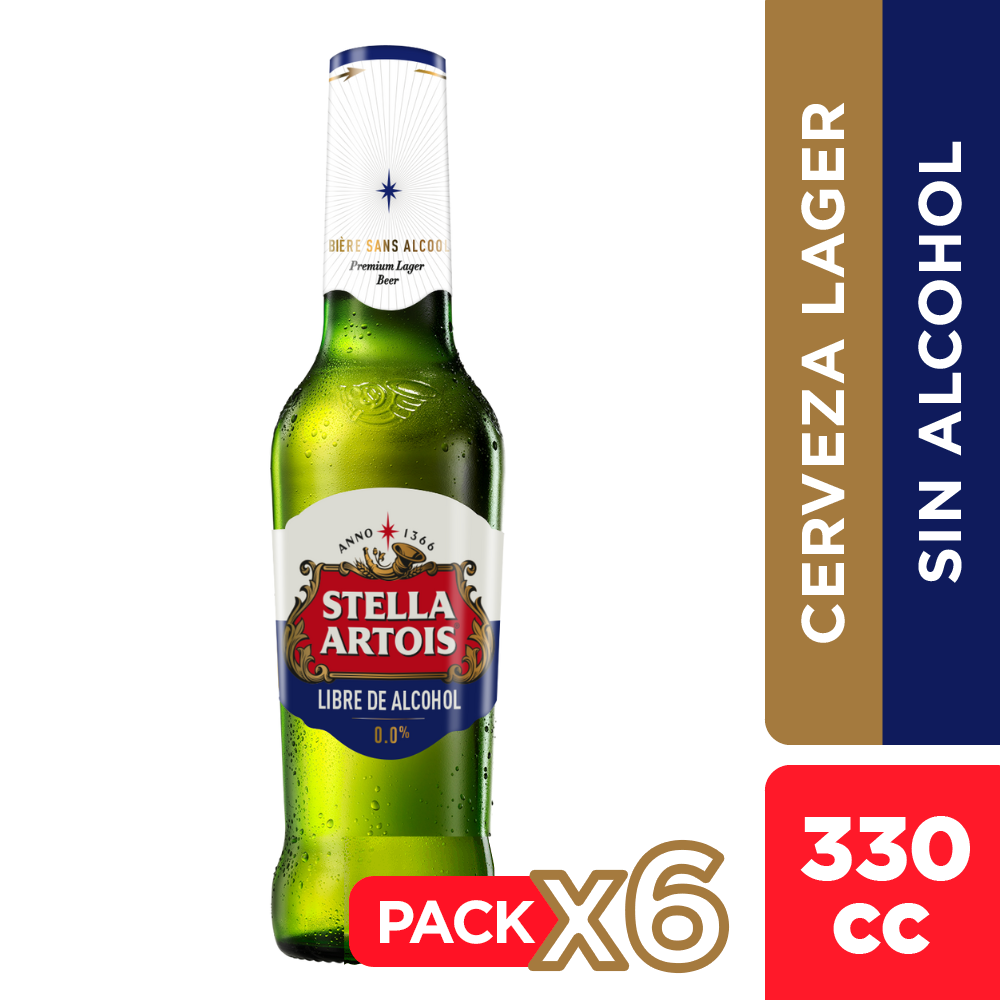 6x Cerveza Stella Artois Sin Alcohol Botellín 330cc