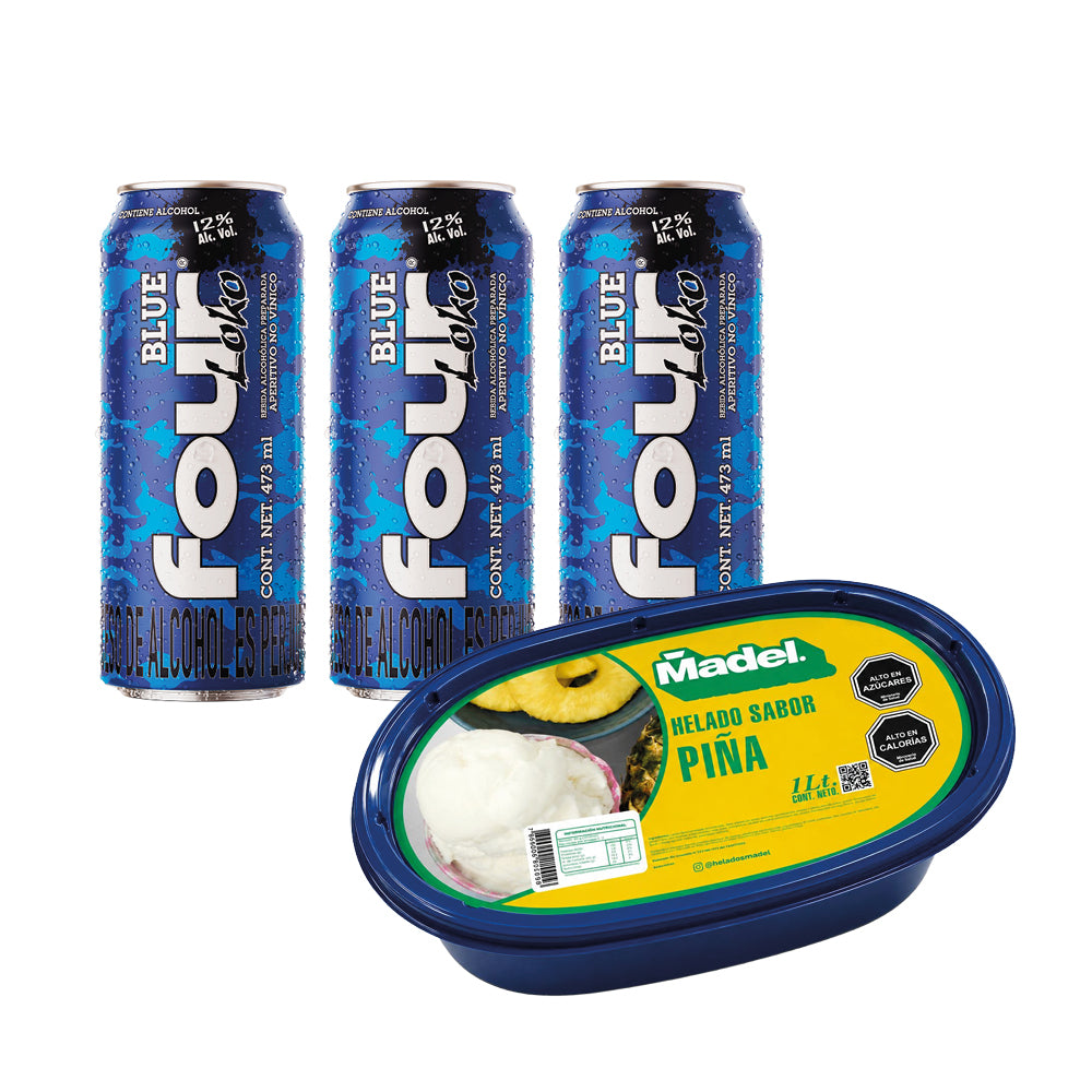 Pack Terremoloko Blue: 3 Four Loko Blue + Helado de Piña 1L