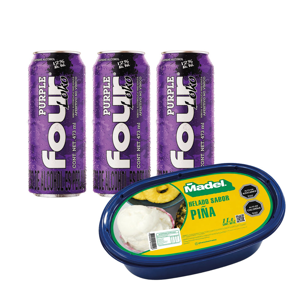 Pack Terreloko Purple: 3 Four Loko Purple + Helado de Piña 1L