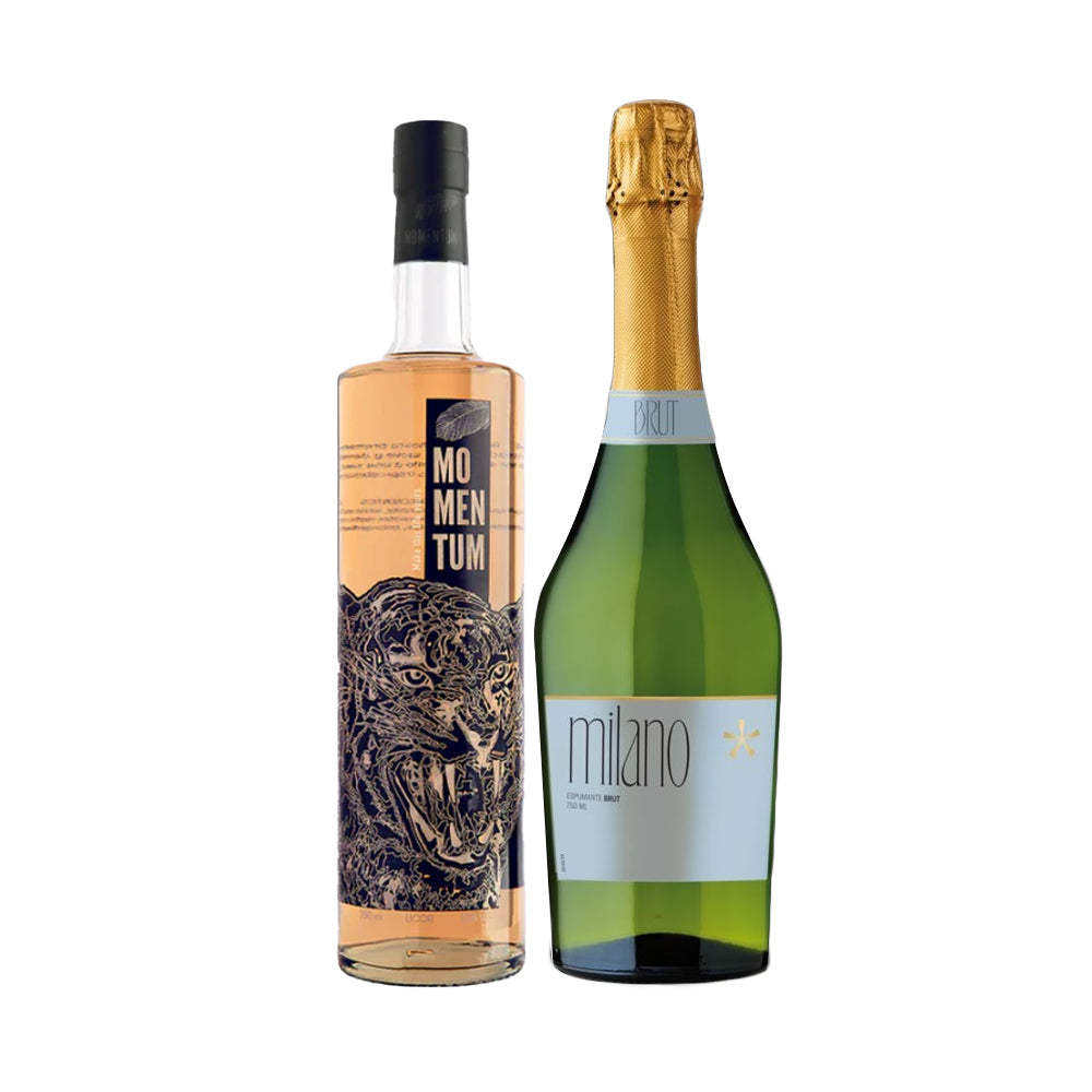 Licor Momentum Flor de Sauco 750cc + Espumantes Milano Brut 750cc