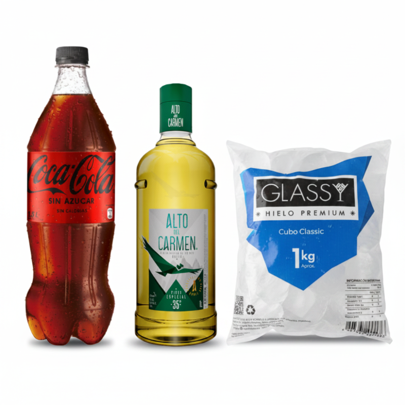 Pack Piscola Alto 1000cc + Coca Zero 1.5 Lt + Hielo 1 Kg